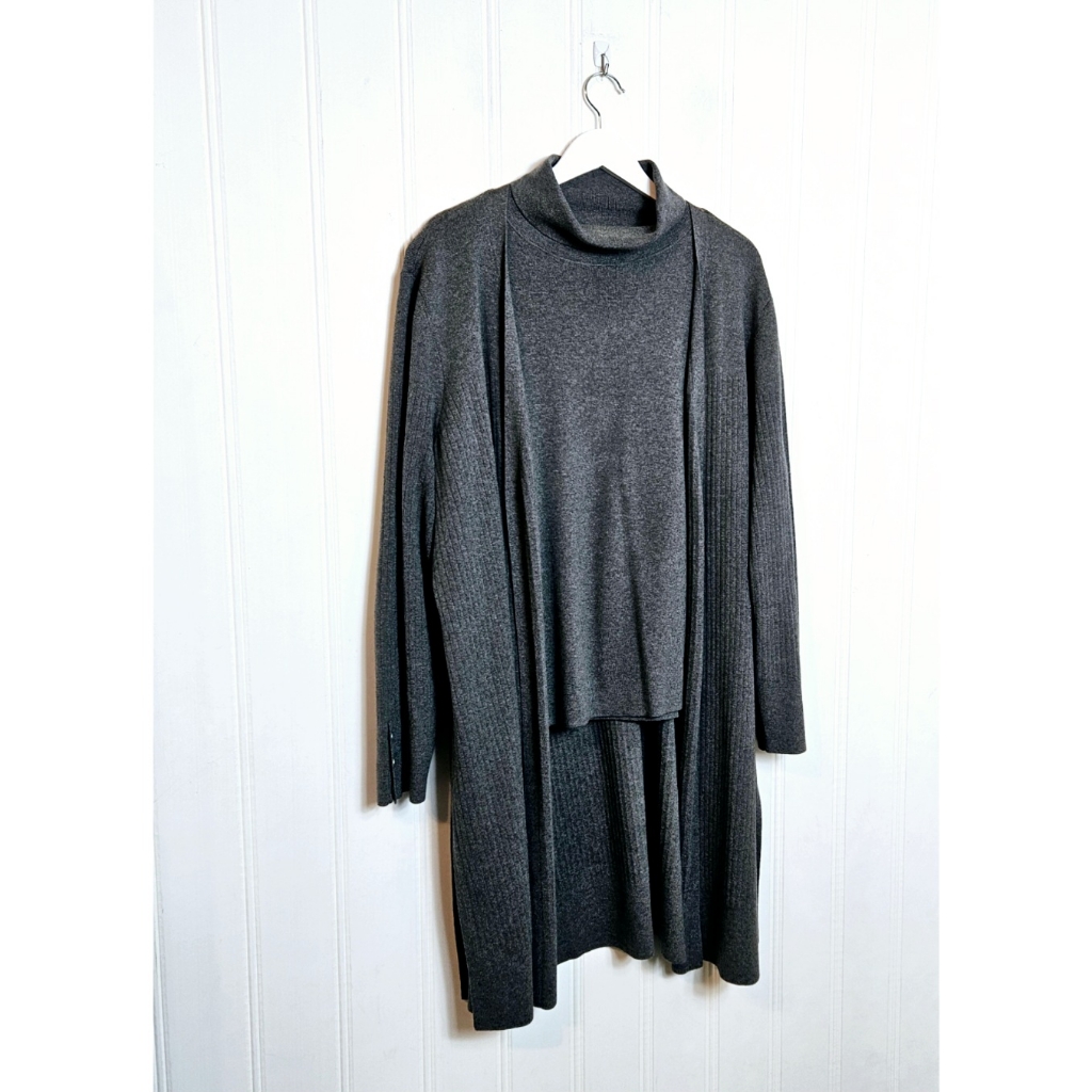 Talbots 2x 2-Piece Knit Set Cardigan & Shell Top Neutral Gray Polished Layering